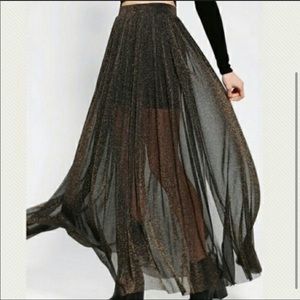 Kimchi Blue Maxi Skirt Black Gold Glitter